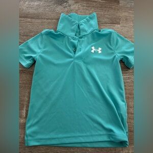 Boys Under Armour Teal Polo Shirt and 2 tan/ blue short sleeve shirt